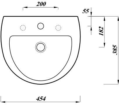 Piccadilly Naples Wall Mounted Countertop Sink Porcelain 45x38cm White
