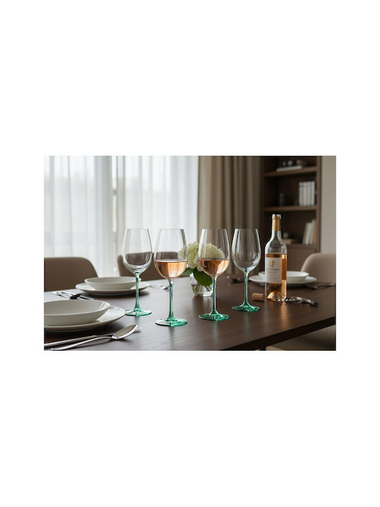 Domumart Set de pahare pentru Vin Alb din Cristal în Culoarea Verde Cu picior 450ml 6buc
