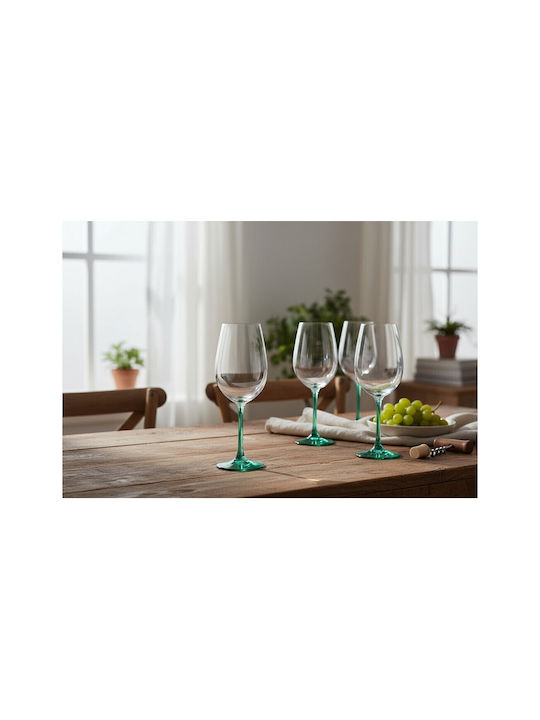 Domumart Set de pahare pentru Vin Alb din Cristal în Culoarea Verde Cu picior 350ml 6buc