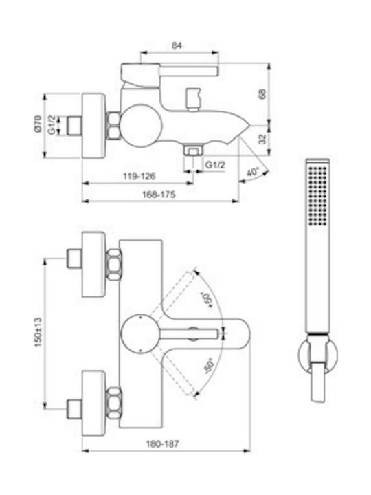 Ideal Standard Ceraline Mixing Bathtub Shower Faucet Complete Set Silver