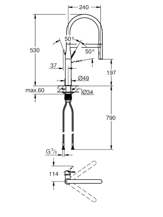 Grohe Groß Küchenarmatur Wand Schwarz