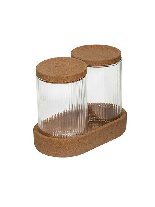 Marva Set of 2 General Use Glass Jars with Cork Transparent 13.6x9.6x17.6cm 2 Pieces