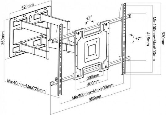 Techly Tv Mount Ultra Slim Επικλινόμενη Βάση Διπλό Βραχίονα Tv 65”-110” Full-motion Έως 120kg
