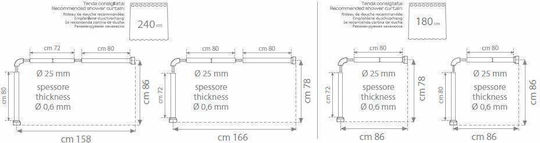Gedy Corner Shower Curtain Rod Wall Mounted Aluminium Black 170cm