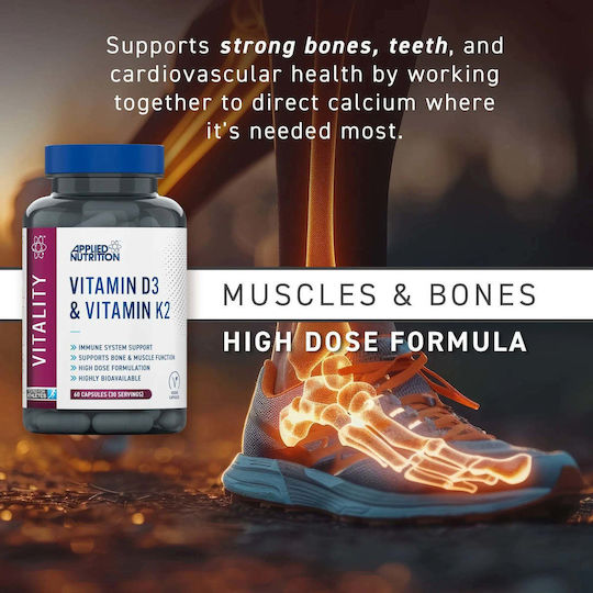 Applied Nutrition Vitamin D3 & Vitamin K2 Βιταμίνη για Ενίσχυση του Ανοσοποιητικού & την Υγεία των Οστών 60 κάψουλες