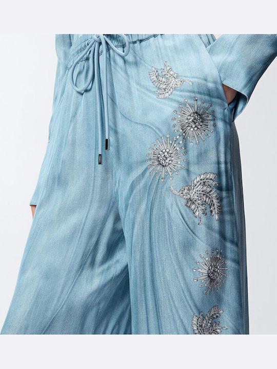 Дамско Текстил Панталон с Ластик Light Blue