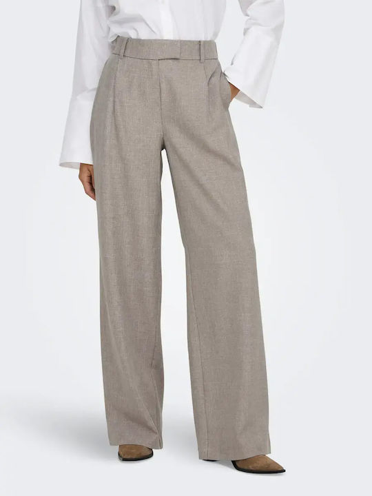 Damen Hoch tailliert Stoff Hose Beige