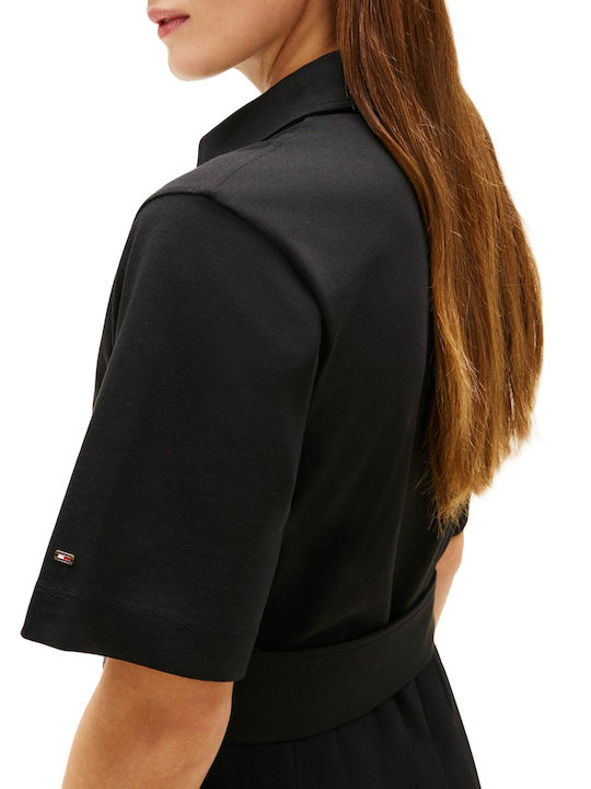 Summer Midi Shirt Dress Black