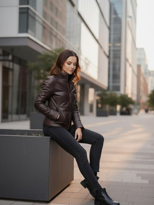 Jachetă de femei Puffer Dark Brown