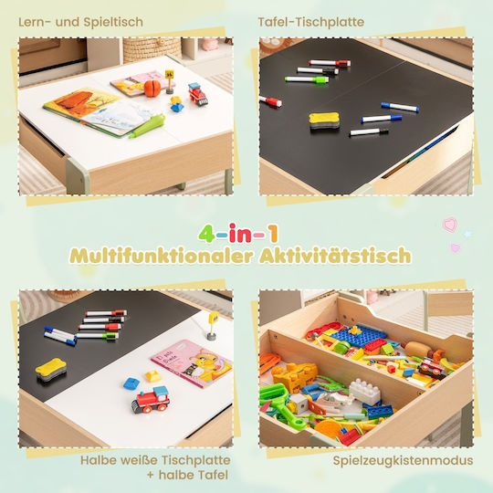 Kinder Tischset mit Stühlen zum Malen aus Holz Grün Costway