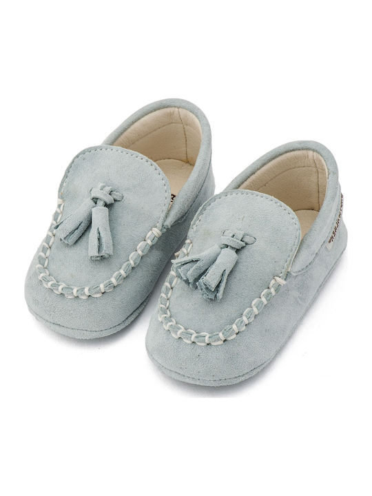 Babywalker Christening Leather Soft Sole Moccasins Light Blue