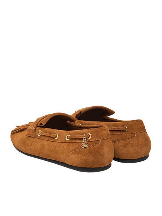 Leather Women's Loafers in Brown Color