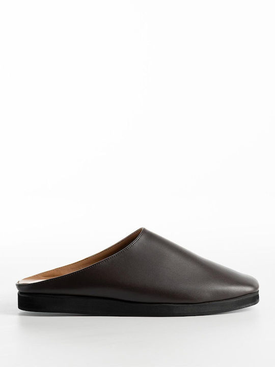 Gin Flach Mules in Braun Farbe