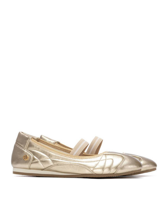 Women's Ballerina Shoes with Strap in Gold Color