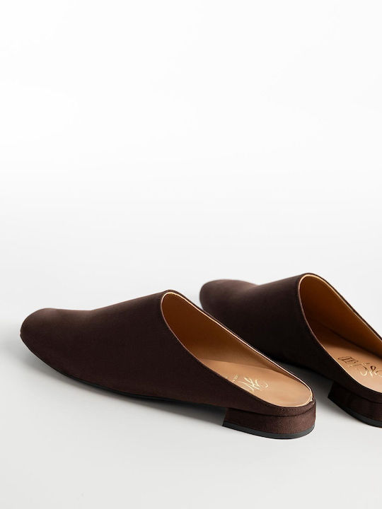 Gin Flat Suede Mules σε Καφέ Χρώμα