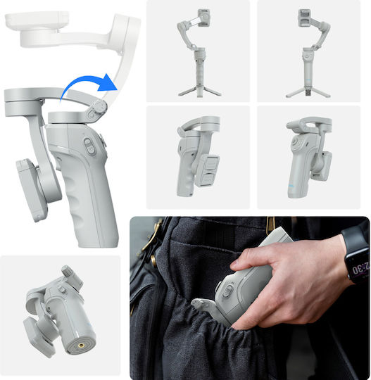 Gimbal Mobil cu Stabilizator pe 3 Axe și o durată de viață a bateriei de 8 ore Argintiu