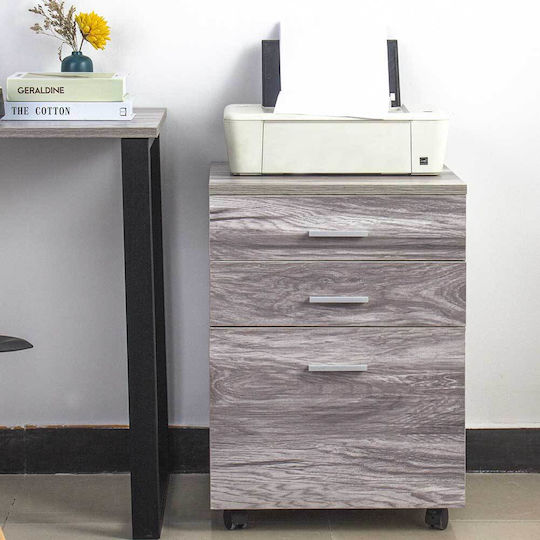 Wooden Bedside Table with Metal Legs Grey 46.5x45x64cm