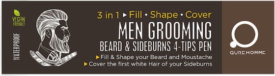 Men Grooming Beard Sideburns 4 Tips Pen Brown By Qurehomme Καστανό Πενάκι Κάλυψης Γεμίσματος Γενειάδας Φαβορίτας