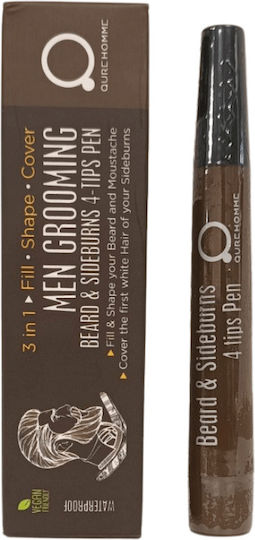 Men Grooming Beard Sideburns 4 Tips Pen Brown By Qurehomme Καστανό Πενάκι Κάλυψης Γεμίσματος Γενειάδας Φαβορίτας
