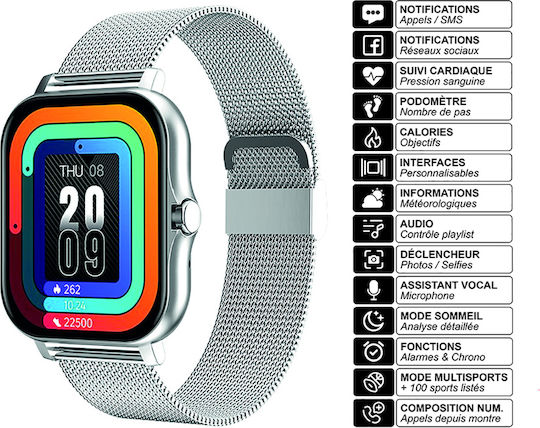 Avizar Smartwatch mit Pulsmesser (Silber)