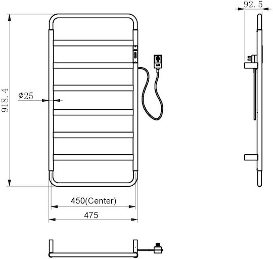 Piccadilly Electric Towel Rail 95x47.5cm Silver