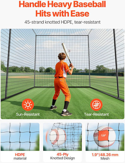 Baseball Cage Vevor 10668 X 3200 X 3100mm Free Portable Baseball Cage Batting Cages 45-Mesh Bound Hdpe & Long Mounting Ropes Batting Cage Net Indoor Outdoor Space