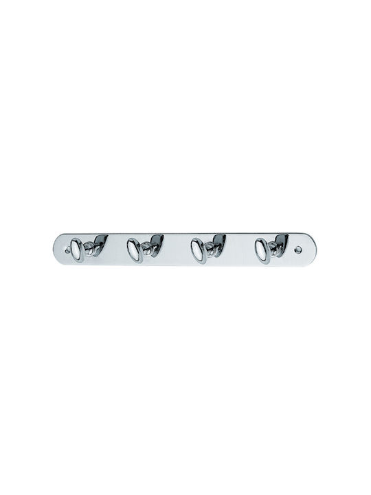 Bronze Art Wall-Mounted Bathroom Hook with 4 Positions ​26x3cm Inox Silver
