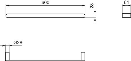 Ideal Standard Conca Ράγα Μπάνιου Μονή Επιτοίχια με Βίδες Ασημί