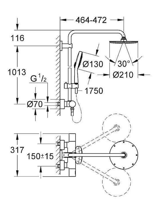 Grohe Στήλη Ντουζ με Μπαταρία Ασημί