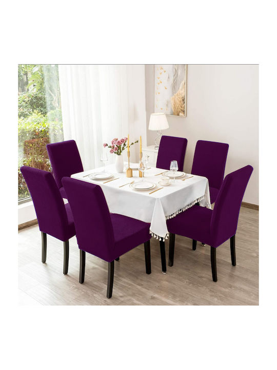 Elastic Cover for Chair Aubergine Purple 6pcs POP-KARE-MELITZANI