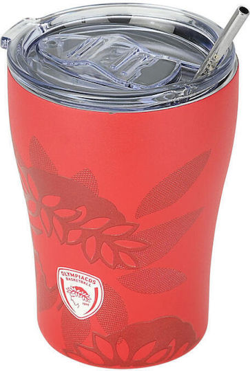 Estia Coffee Mug Save The Aegean Ανακυκλώσιμο Ποτήρι Θερμός Ανοξείδωτο BPA Free 350ml Olympiakos BC Edition με Καλαμάκι