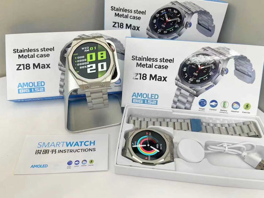 Z18 Max Edelstahl Smartwatch mit Pulsmesser (Silber)