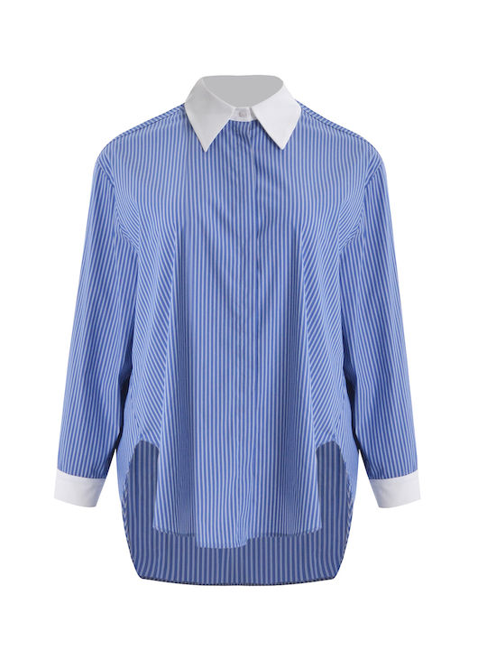 Women's Striped Long Sleeve Shirt Blue