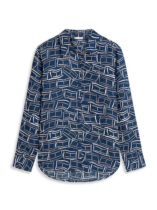 Women's Linen Long Sleeve Shirt Dark Blue