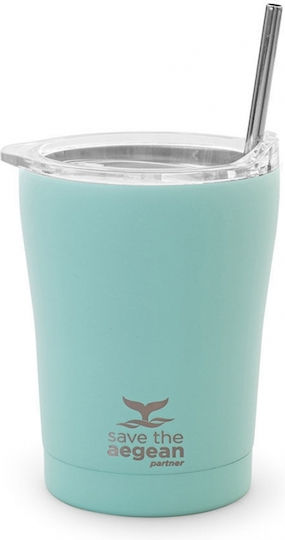 Estia Coffee Mug Save The Aegean Ανακυκλώσιμο Ποτήρι Θερμός Ανοξείδωτο BPA Free 350ml Bermuda Green με Καλαμάκι