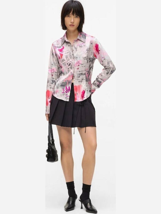 Long Sleeve Women's Denim Shirt Pink