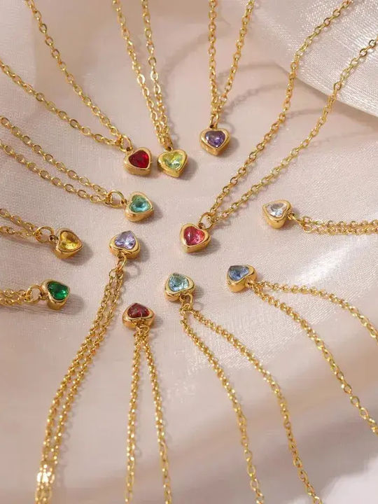 Necklace with design Heart from Gold Plated Steel with Zircon