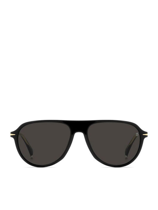 David Beckham Unisex Sunglasses with Black Horn-Rimmed Frame and Black Lens DB 1200/S 807/IR