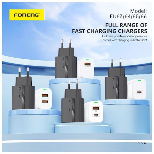 Foneng Φορτιστής Χωρίς Καλώδιο με Θύρα USB-C 20W Power Delivery Λευκός (EU65)