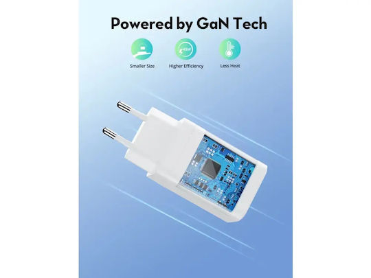 RAVPower Φορτιστής Χωρίς Καλώδιο GaN με Θύρα USB-A και Θύρα USB-C 45W Power Delivery Λευκός (RP-PC171)
