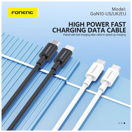 Foneng Charger GaN with USB-A Port and 2 USB-C Ports and Cable USB-C - USB-C 65W Power Delivery / Quick Charge 4.0 Blacks (GaN10-EU)