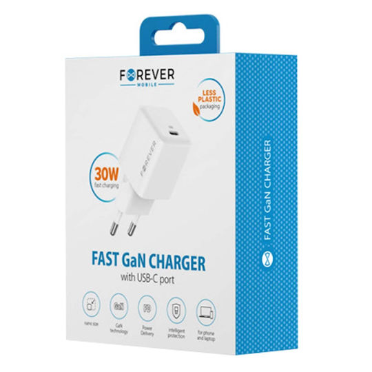 Forever Charger Without Cable GaN with USB-C Port 30W Power Delivery Whites (TC-08-30C)