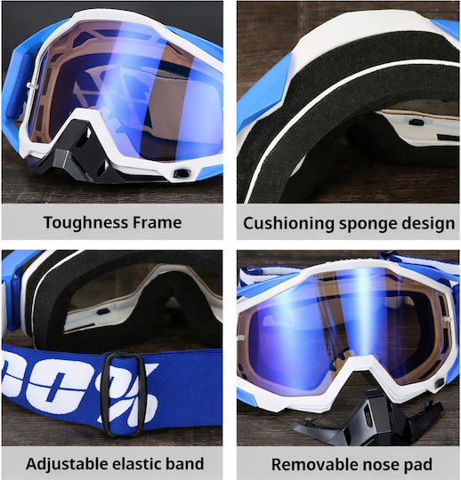 Motorcycle Atv Enduro Cross Goggles Fixato Blue Lens Yellow Black Frame