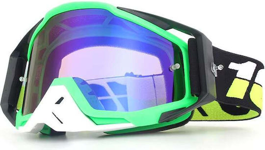 Ochelari De Motocicletă Atv Enduro Cross Fixato Lentilă Albastră Cadru Negru Verde