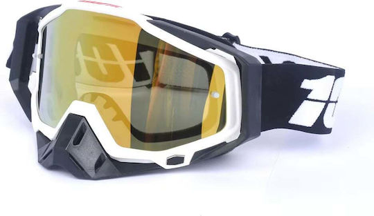 Motorcycle Atv Enduro Cross Goggles Fixato Gold Lens Black White Frame