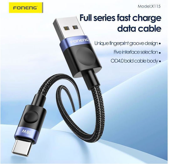 Foneng Braided USB-C to Lightning Cable 27W Μαύρο 1m