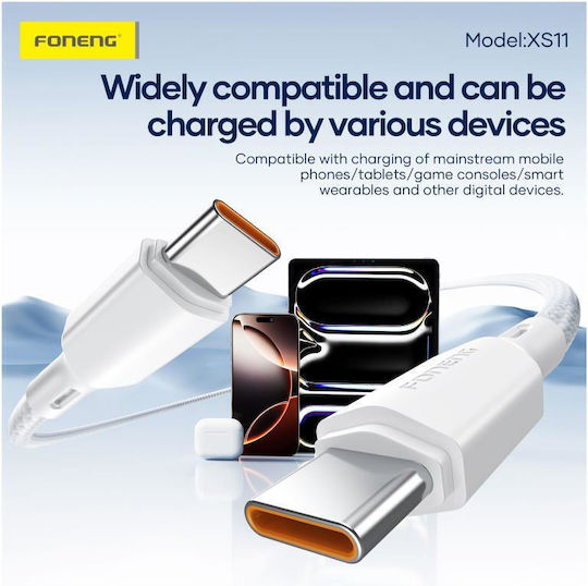 Foneng Braided USB-A to Lightning Cable Λευκό 1m