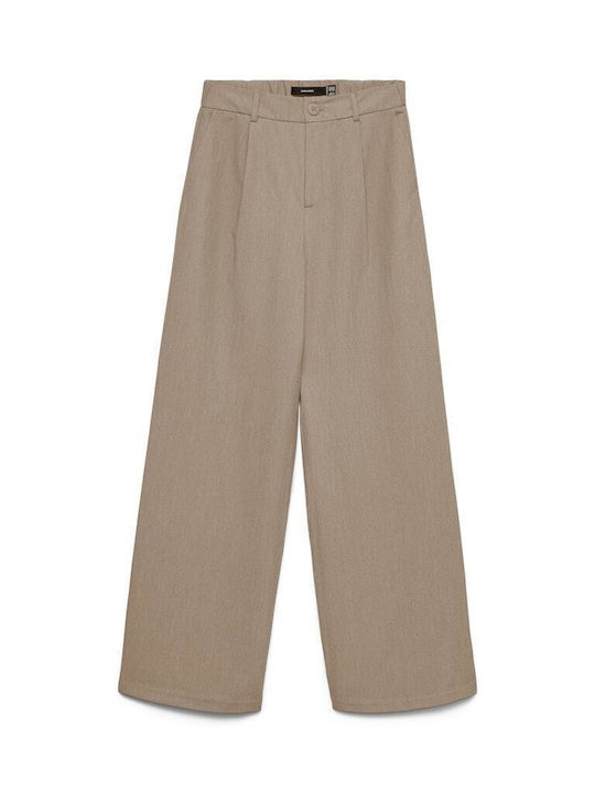 Damen Hoch tailliert Stoff Hose in Weiter Linie Silver Mink