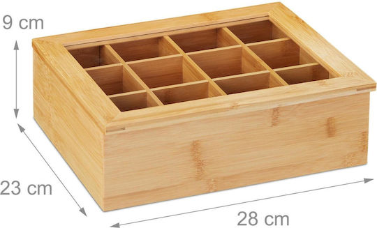 Relaxdays Wooden Brown Tea Box with Lid 23x9x28cm