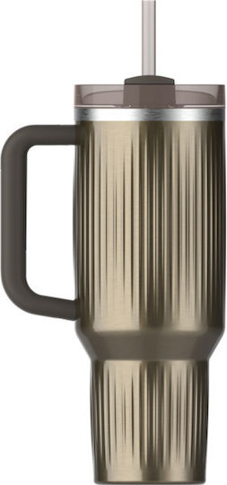 Stanley Quencher H2.O Fluted Becher mit Griff Thermosflasche Rostfreier Stahl BPA Frei 1.18lt Wisteria Glanz mit Stroh und Handgriff